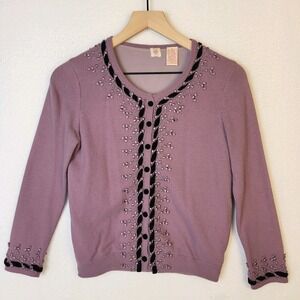 Free People‎ Vintage Y2K Embroidered Cardigan M Velvet Trim Romantic Whimsigoth